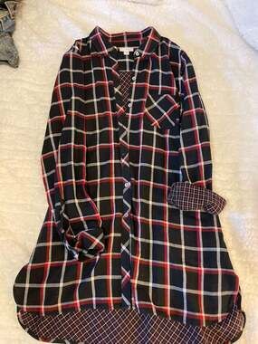 J. Jill Perfect Plaid Double-Cloth Cotton Button-Up Long Tunic with Pockets